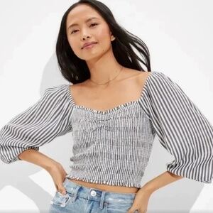 American Eagle Smocked Puff Sleeve Blouse